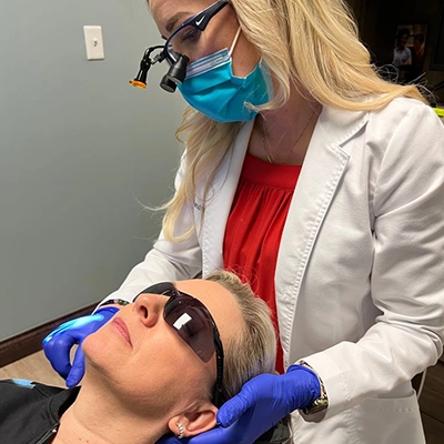 Dr. Sandra Browning with a patient