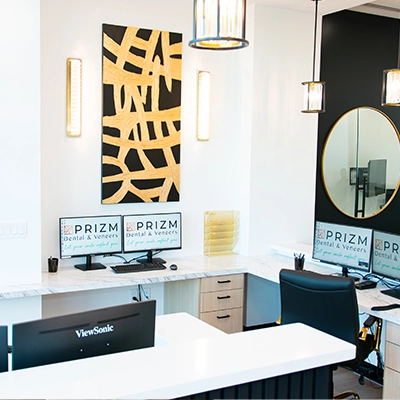 Prizm Dental Office Receiption Welcoming reception area at Prizm Dental & Veneers